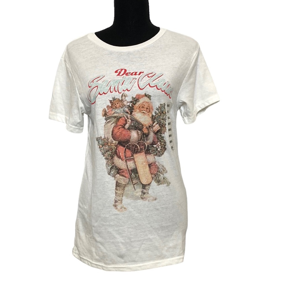 NWT White Crew Neck Christmas Santa T-Shirt S